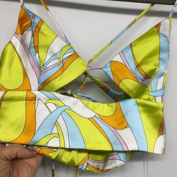 NWT Zara Satin Lime Multi Retro Psychadelic Crop Top size S - Picture 7 of 12